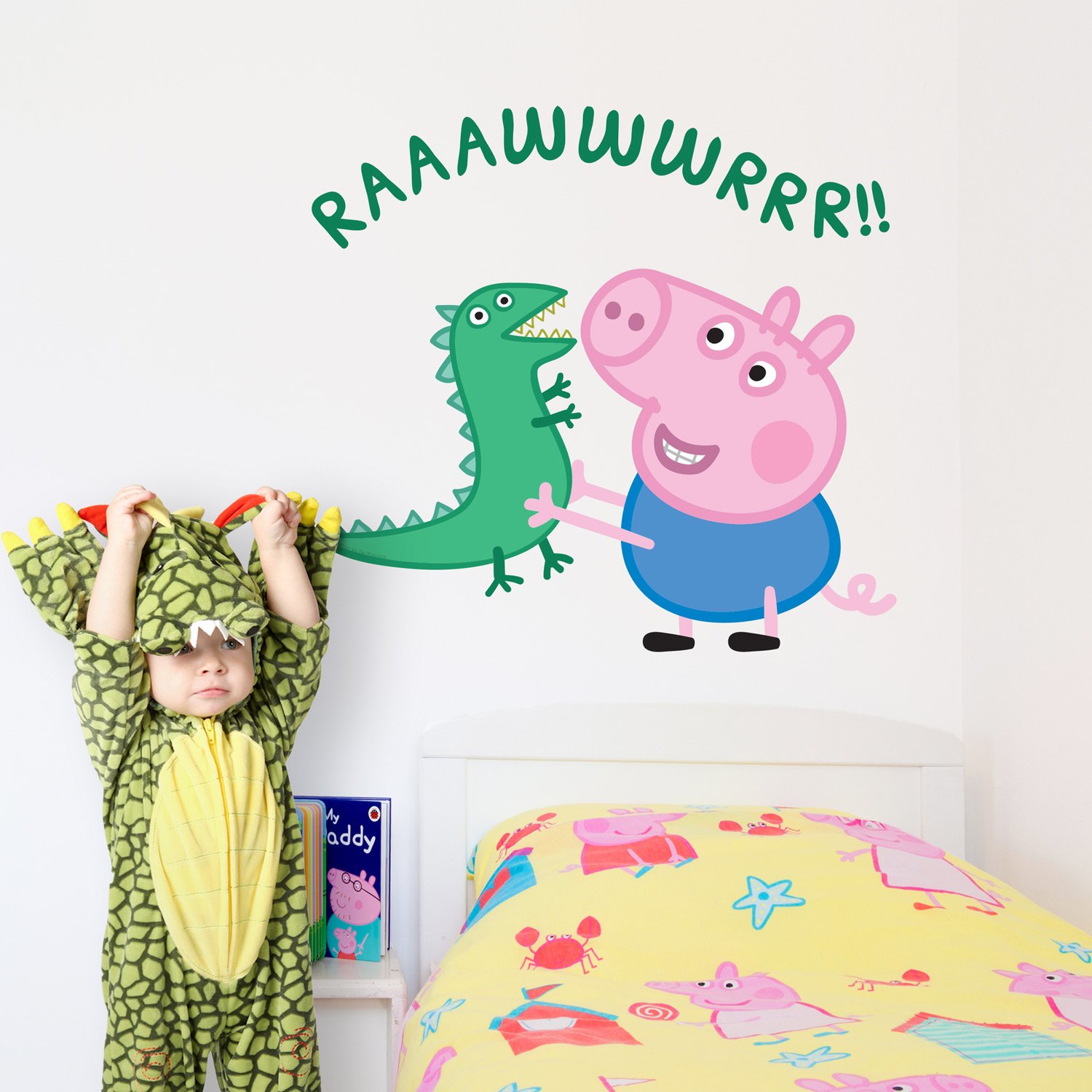 Stickerscape Peppa Pig George Wall Stickers (George with Dinosaur - Large Size)| Official Peppa Pig Wall Decal, Wall Decor | Easy to Apply, Cleanly Removable