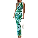 PRETTYGARDEN Womens Summer Wedding Guest Dress 2026 Spring Mesh Sleeveless Bodycon Ruched Floral Holiday Maxi Long Dresses