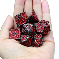 Haxtec Metal DND Dice Set Red Black Metal D&D Dice