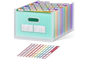 ThinkTex 26 Pockets Expanding Hanging File Folders，Larger Capacity Accordion File Organizer with tabs, Upright & Open Top（Coverless）, A4/Letter Size for Filing Cabinet and Desktop-Green