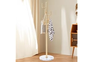 LOZABEE Modern Metal Coat Rack Stand with Natural Marble Base, Heavy Duty Coat Rack Freestanding with 8 Hooks, Golden Cactus Standing Coat Racks for Bag, Jacket, Entryway Office (Golden Cactus)