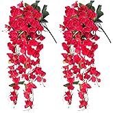 XYLENCO 2 Pack Artificial Hanging Flowers, Fake Hibiscus Hanging Plants, UV Resistant Silk Flowers for Wall, Garden, Wedding,