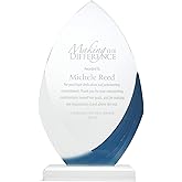 Baudville Awards 9" Peaked Ellipse Shaped Blue & White Acrylic Engraved Trophy - for Employees - Personalized Engraving