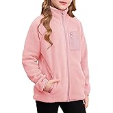 DOKOTOO KIDS Girls Fleece Jacket Full Zip Fall Winter Soft Sherpa Coat Outwear with Pockets Size 6-15 Years