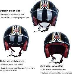 Open Face Motorcycle Helmet for Adults, DOT