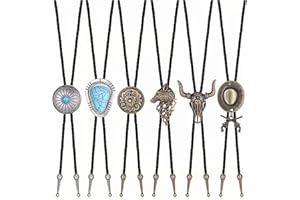 Subiceto 6Pcs Bolo Tie for Men Western Cowboy Natural Turquoise Tiger Eye Stone Necktie Native American Bola Tie Set