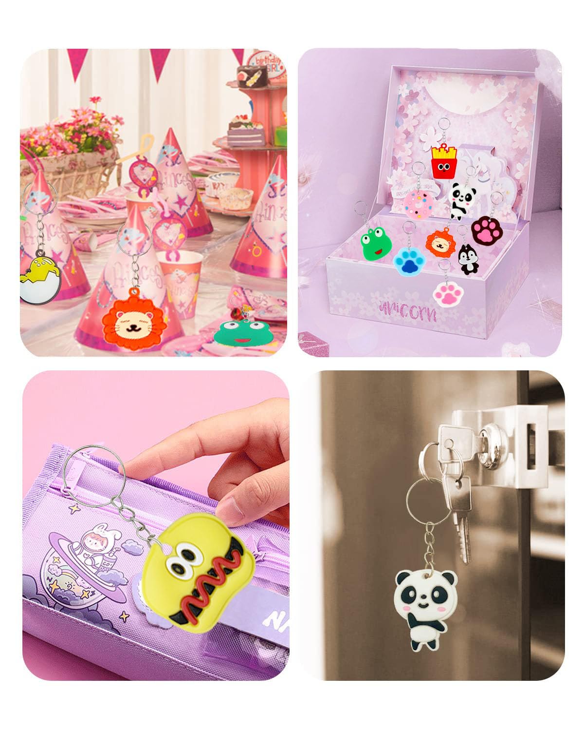 GADMEXILY 100pcs Cartoon Keychain for Kids Party Favors, Mini Cute Keyring for Classroom Prizes, Birthday Christmas Party Favors Gift, Goodie Bag Stuffers Supplies, 20 Colors