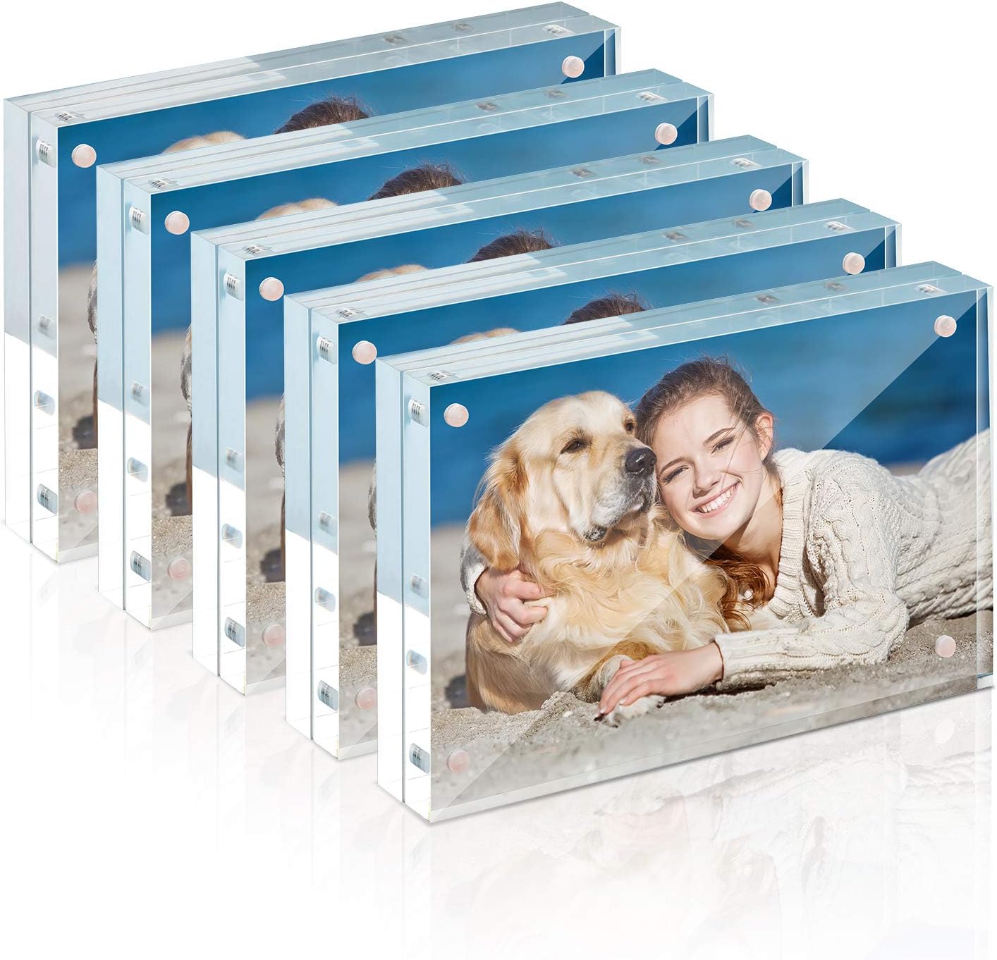 Photo Albums, Frames & Accessories - Picture Frames Acrylic, TWING 5 Pack 4 x 6 Acrylic Frame, Horizontal Magnet Double Sided 4x6 Picture Frame,12+12MM Thick Clear Frameless Desktop Display Self Standing Magnetic Acrylic Block Photo Frame Gift Ideal