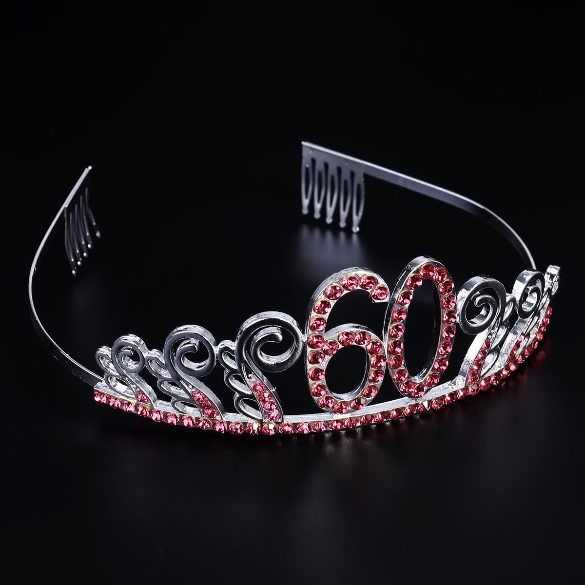 60th Birthday Crystal Tiara Queen Princess Crowns Dance Party Headband Red Rhinestone Hair Combs Clip for Women's 60th Birthday Party - Image 4