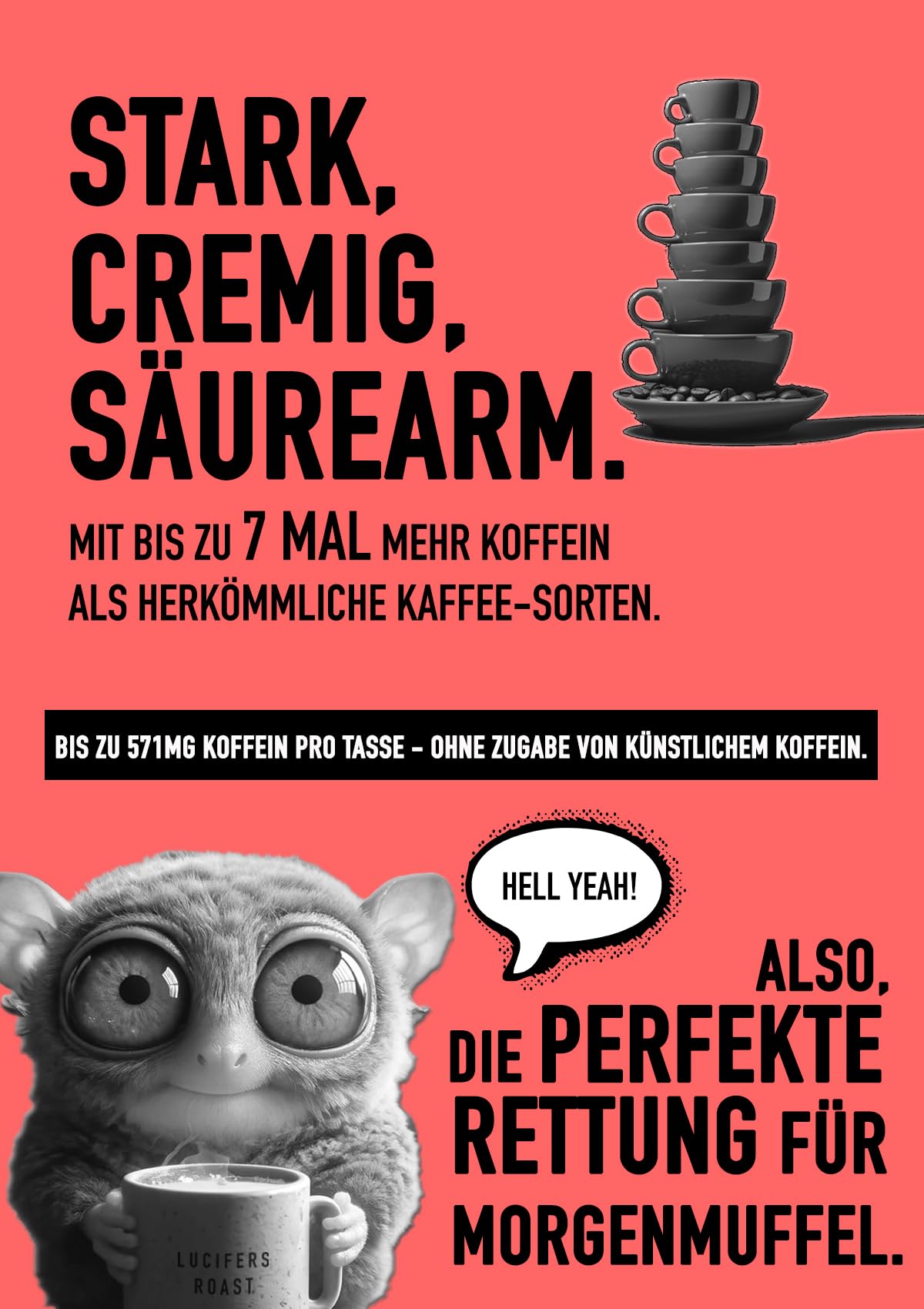 LUCIFERS ROAST 1kg Kaffeebohnen aus Italien - sehr starker Espresso dark roast - säurearm - für Kaffeevollautomaten oder Siebträger - 100% Robusta (ganze Bohnen, 1kg) 3