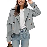Tankaneo Womens Cropped Trench Coat Lapel Double Breasted Short Jacket Outwear
