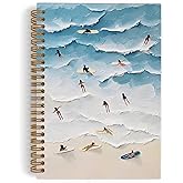 QLMX Coastal Beach Surf Spiral Notebook, Surfing Gifts for Teacher, Ocean Journal Notebook, Surf Notebooks for School Work, Beach Office Supplies Gifts for Surfers Women Men, 5.5x8.3 Inch