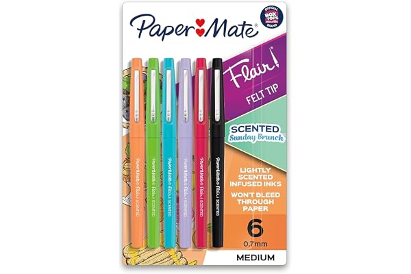 Paper Mate Flair Scented Felt Tip Pens, Assorted Sunday Brunch Scents and Colours, Medium Point (0.7 mm), 6 Count