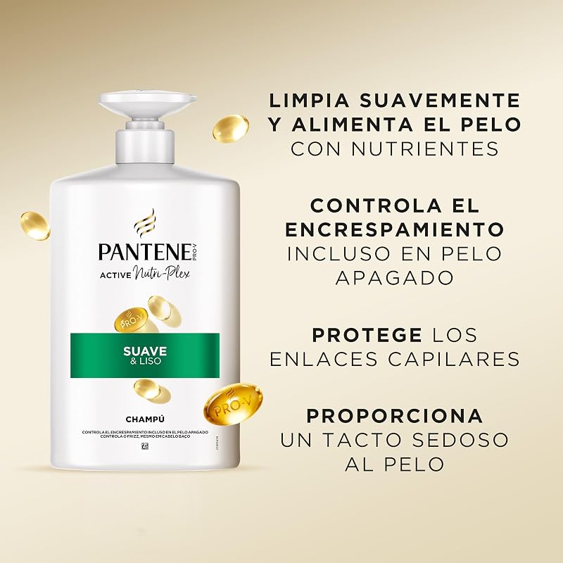 Pro-V Suave y Liso Champú 1000ml dispensador, Pelo Encrespado y Apagado. Limpieza Suave. Protege Enlaces Capilares. Sin Siliconas. Nutri-Plex