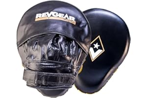 Revgear Curved Leather Mitts, Curved Contoured Focus Mitts, MMA Training, Sparring, Punching Pads, Boxing Pads, Punching Mitts