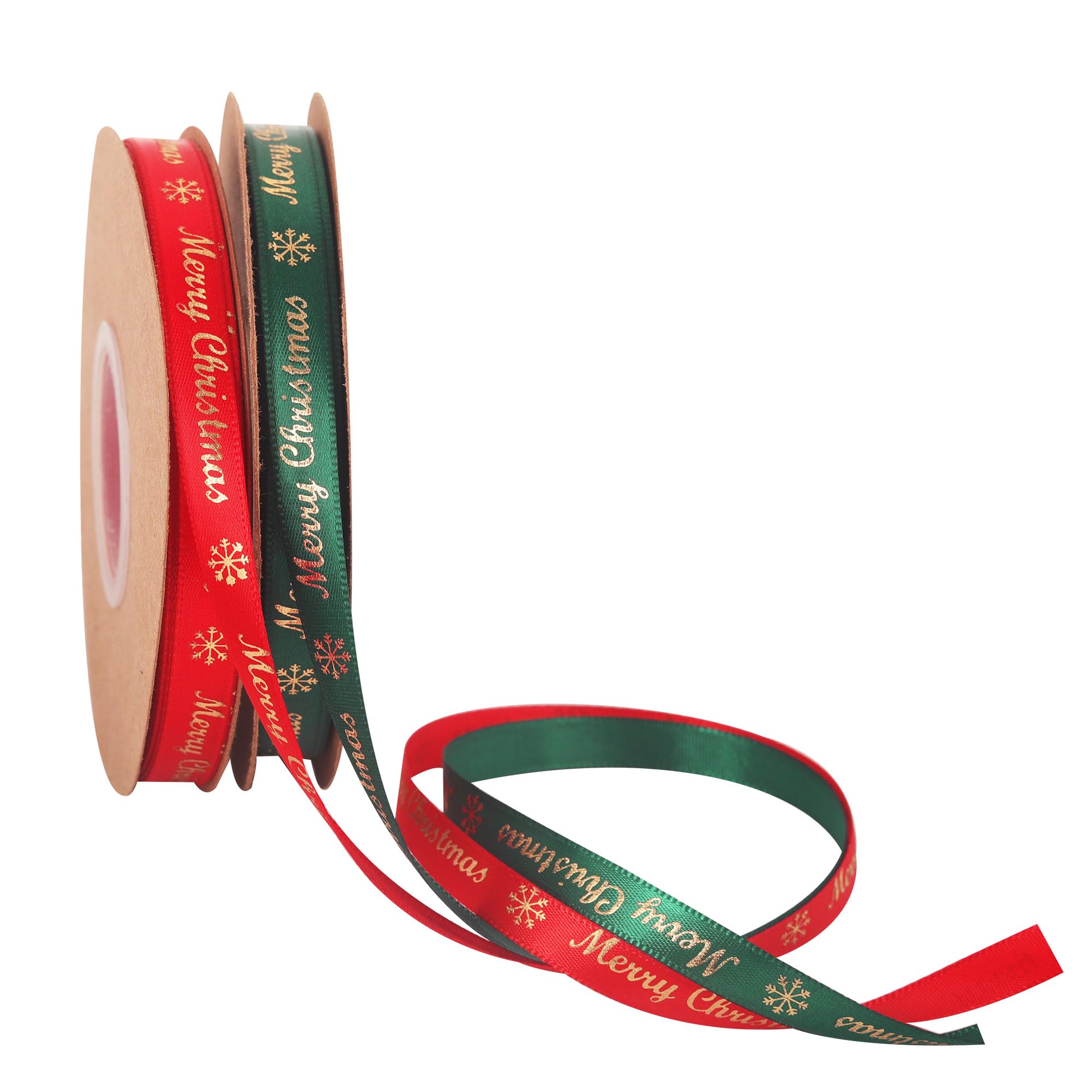 2 Rolls x 22m Red and Green Christmas Ribbon for Gift Wrapping Satin Ribbons 10mm Wide, Thin Christmas Red and Green Ribbon for Gift Wrapping Xmas Crafts Cake Present Decorations 2/5 inch