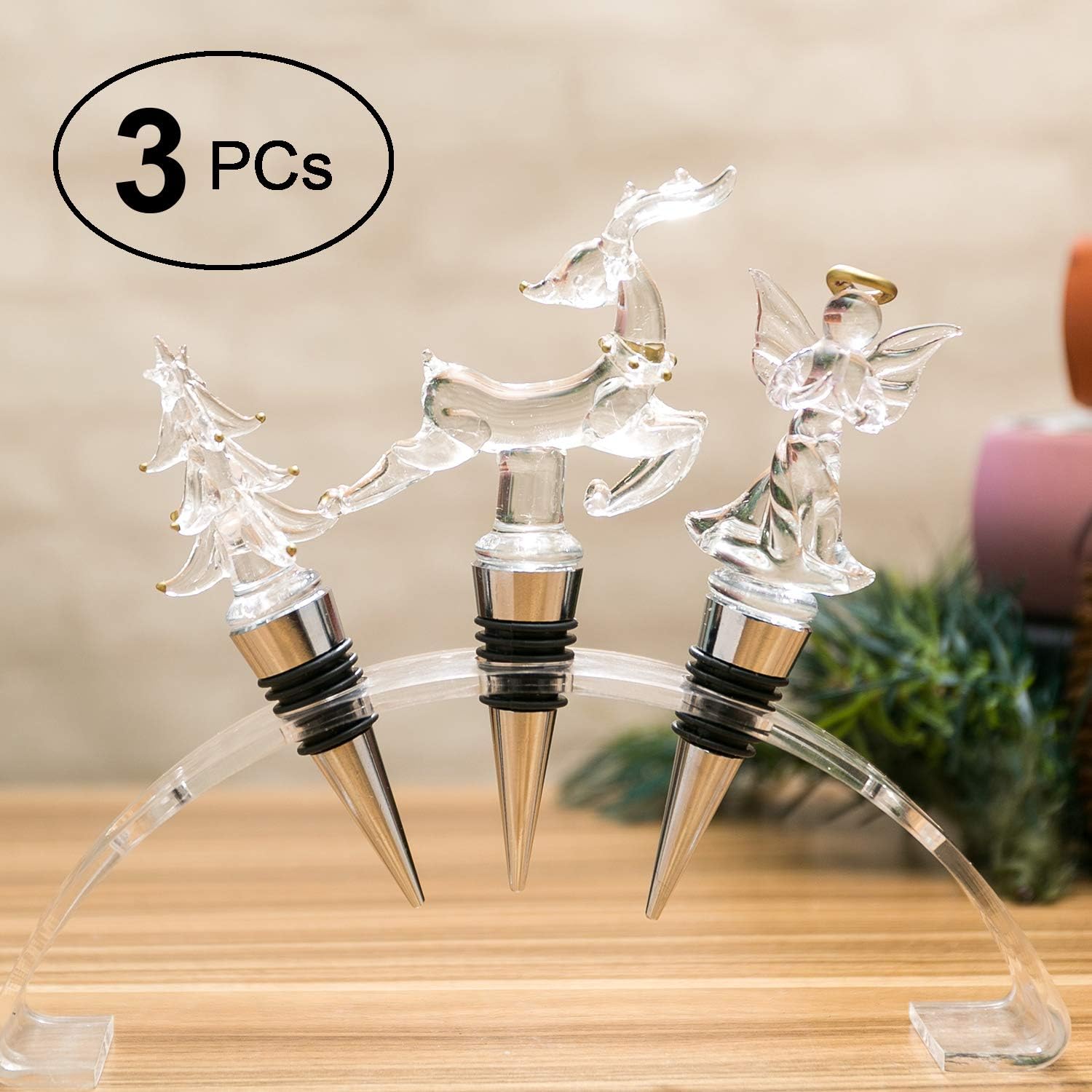 Amazon Com Glass Wine Stoppers For Christmas Handmade Decorative