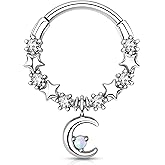 Melighting Septum Rings 16G Moon Septum Jewelry with Opal Clear CZ Surgical Steel 316L Star Helix Earring Dangle Daith Earrings Body Piercing for Women Men