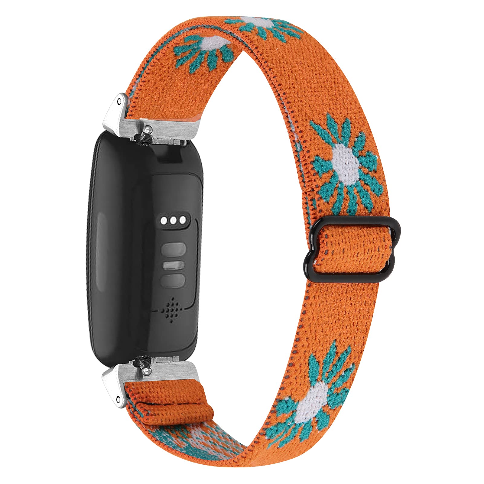 TRISTRAPS Nylon Replacement Watch Straps Compatible with Fitbit Inspire HR/Fitbit Inspire 2,Soft Elastic Breathable Sport Wristbands for Men/Women,Black/Leopard/Apricot etc. (Orange Chrysanthemum)