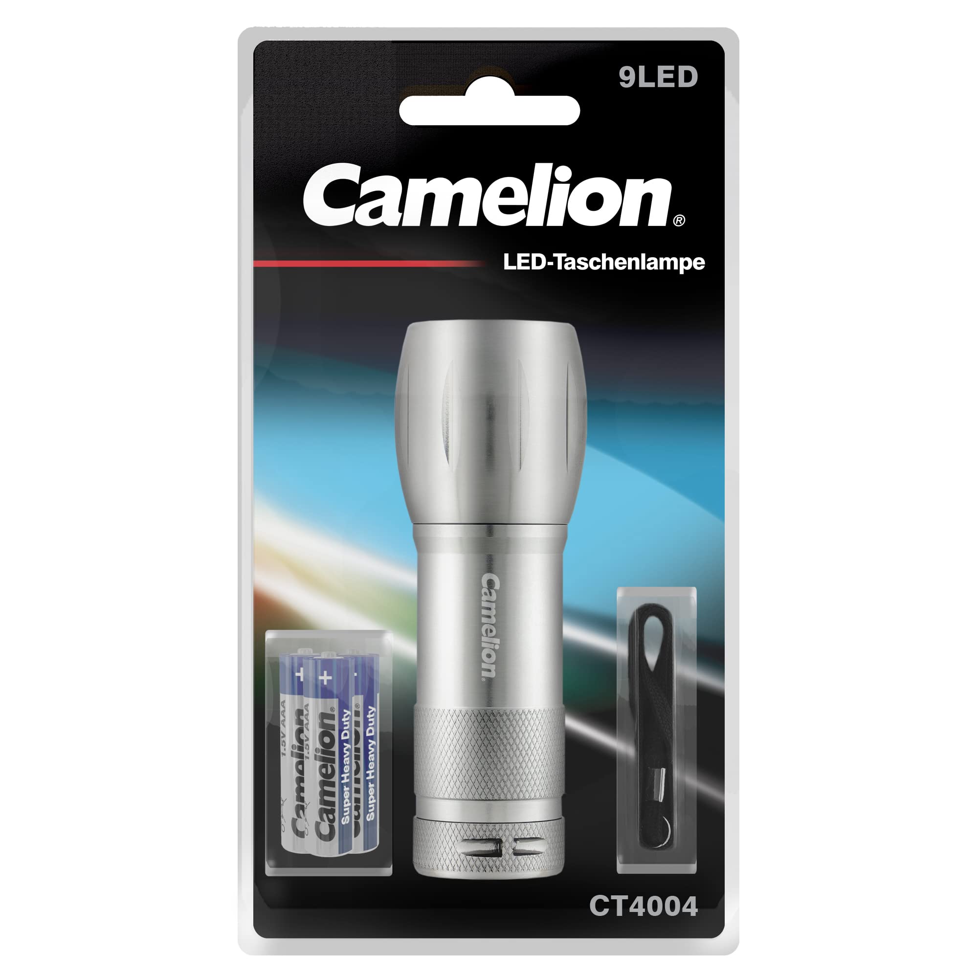 Camelion 30200011 CT4004 Torch with Sturdy Aluminium Housing and 9 LEDs, Battery Operated, Ideal for Leisure and Work