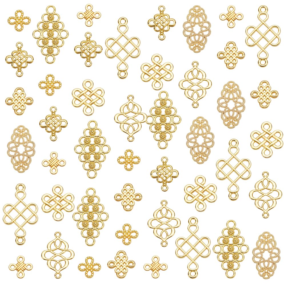 PH PandaHall 90pcs 9 Styles Knot Charms, Golden Chinese Knot Pendant Connectors Endless Knot Links Jewellery Findings for Jewellery Making New Year Earrings Bracelets Necklaces DIY Crafts