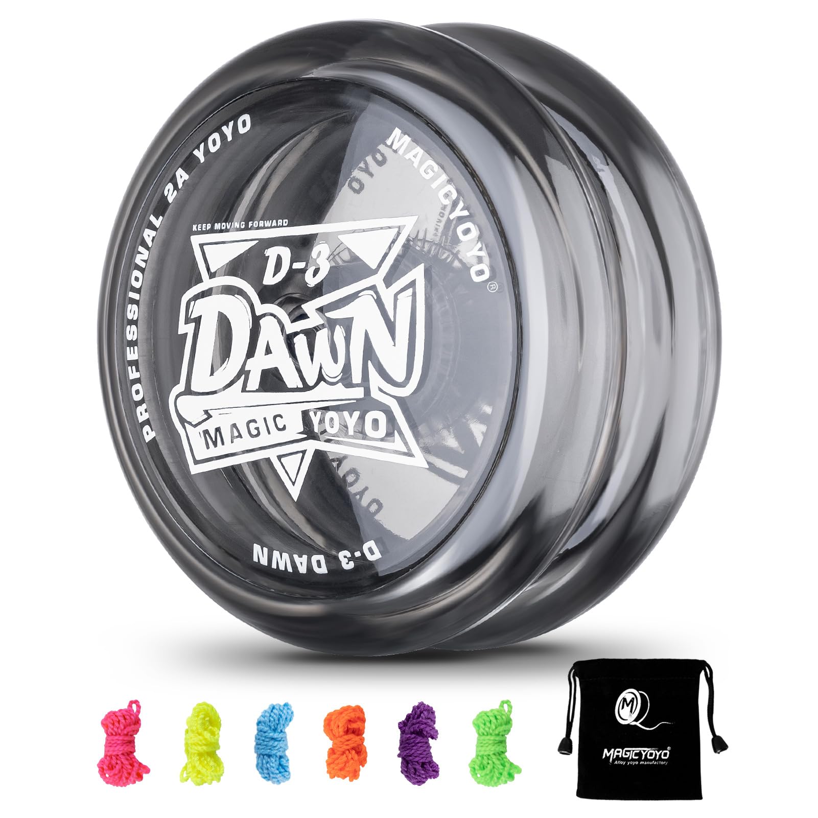 MAGICYOYO D3 Responsive Yoyo for Kids, Durable Plastic 2A Looping Yo Yo, Professional Beginner YoYo, Trick Yoyo with 6 Yo-yo Strings + Yo Yo Bag (Crystal Black)