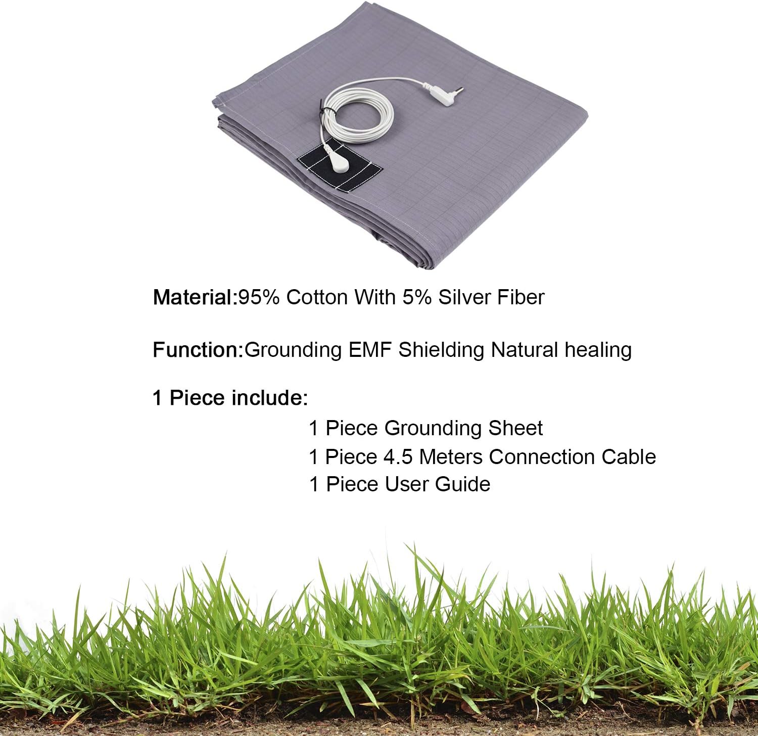 CONDUCTIVE Brand Grounding Flat Bed Sheet with Grounded Connection Cable (52 x 27 inch, Grey Color) User for Wellness Benefits Sleep EMF Protection: Home & Kitchen