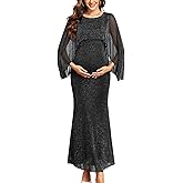 AISWI Maternity Sparkly Cape Mesh Dress Maxi Mermaid Bodycon Pregnancy Dresses Wedding Guest Baby Shower Formal Dress