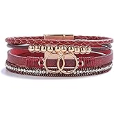 FANCY SHINY Boho Leather Wrap Bracelet Stackable Infinity Chunky Cuff Bracelets Western Hippie Outfits Jewelry Valentine Gifts for Women