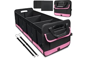 AOPHY Trunk Organizer for Car, 95L Large Capacity Trunk Storage with Non-Slip Bottom Strips, Cargo Organizer for Suv, Truck, Sedan, Waterproof Portable Car Organizers for Women Men(Pink)
