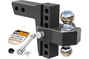 LOCAME Adjustable Trailer Hitch, Fits 2-Inch Receiver, 6-Inch Drop/Rise Aluminum Drop Hitch,12,500 LBS GTW-Tow Hitch for Heavy Duty Truck with Double Stainless Steel Locks, Black, LC0024