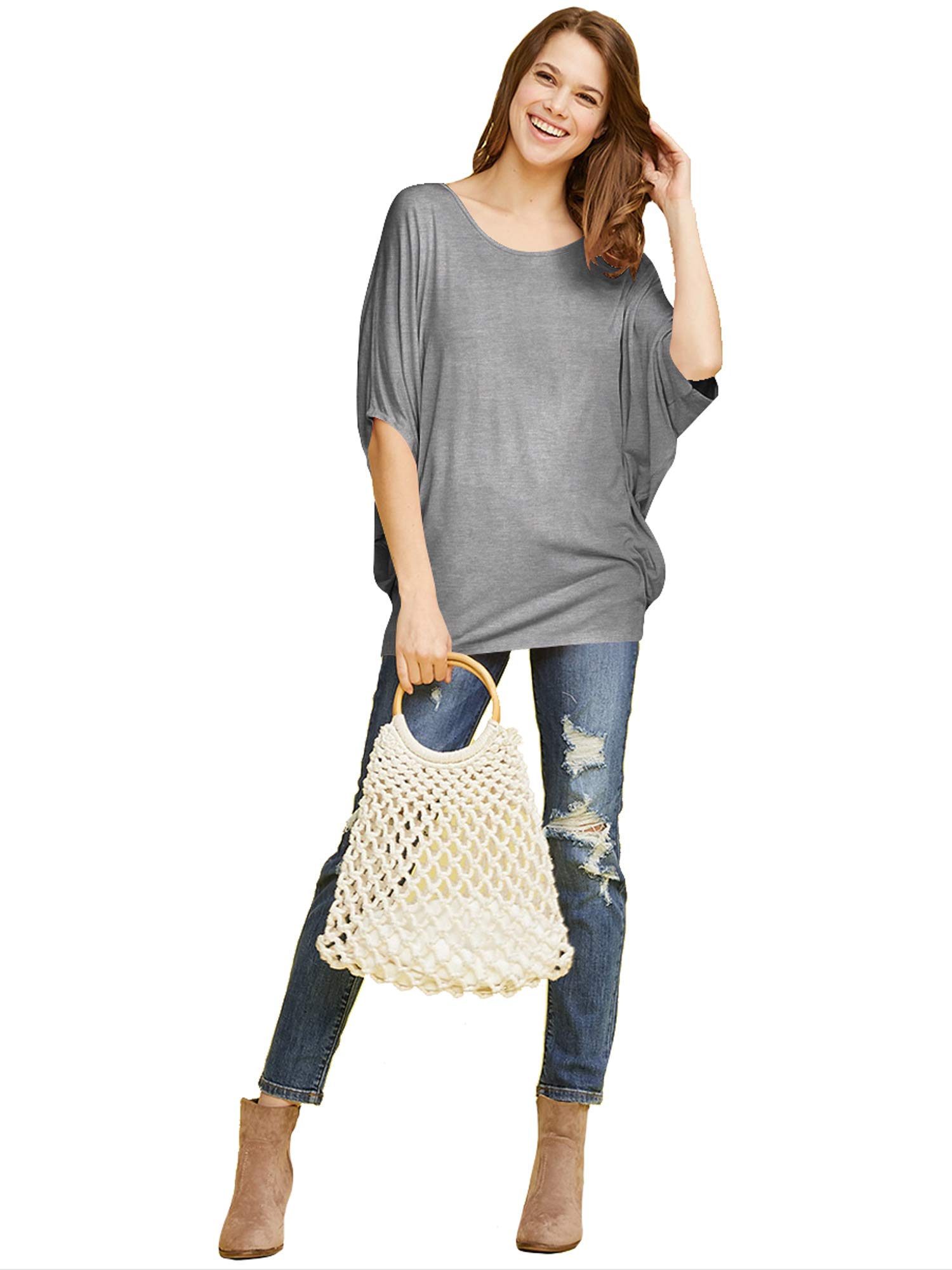 LL WT1073 Womens Scoop Neck Half Sleeve Batwing