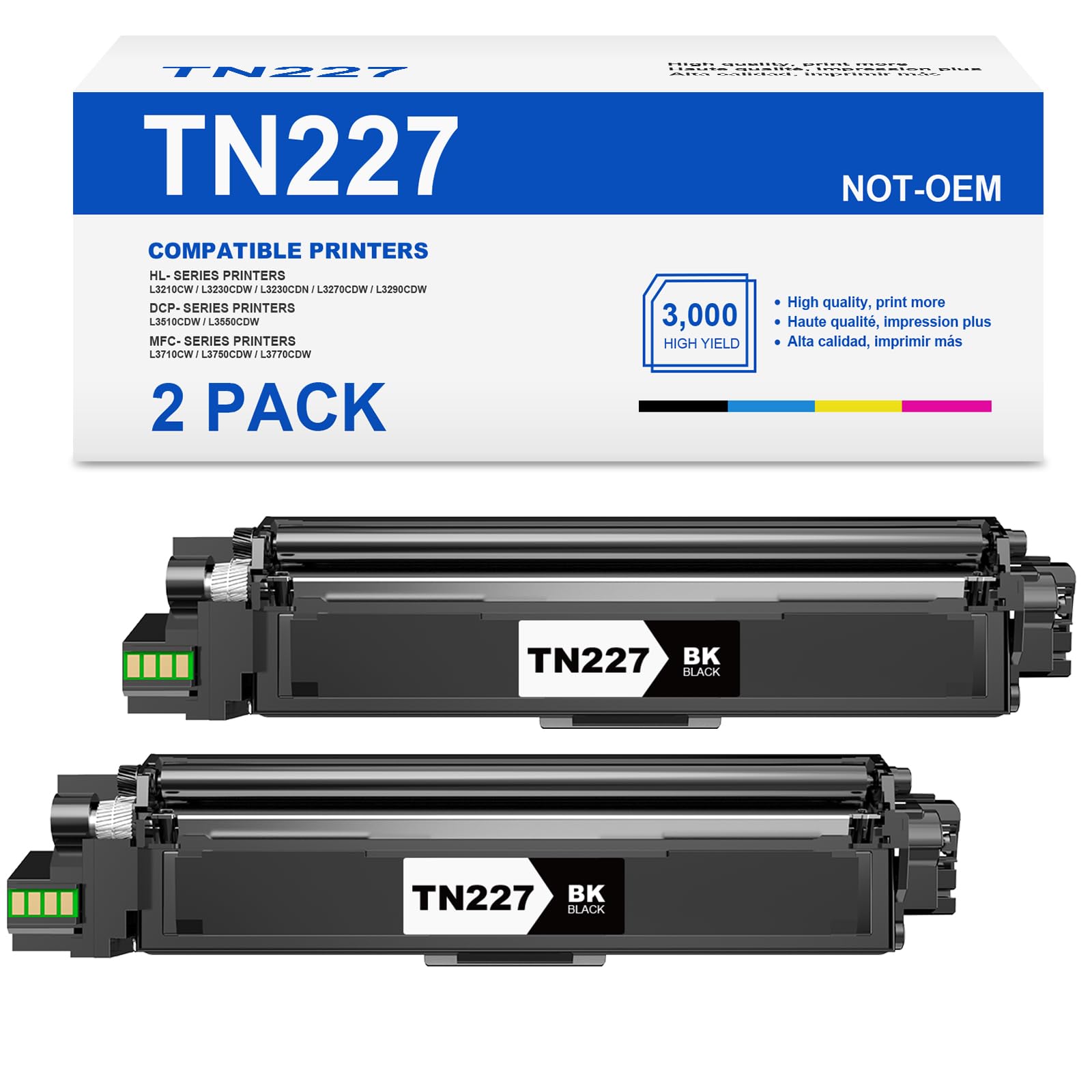 Photo 1 of Compatible TN227BK TN-227BK Toner Cartridge Replacement for Brother TN-227 TN227 Black Toner High Yield TN223BK TN223 for MFC-L3770CDW HL-L3270CDW HL-L3290CDW MFC-L3710CW HL-L3210CW (2 Black)