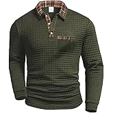 Hosyu Long Sleeve Polo Shirts for Men Buttons Collared Slim Fit Mens Golf Shirts Casual Workwear Office Fashion T Shirts