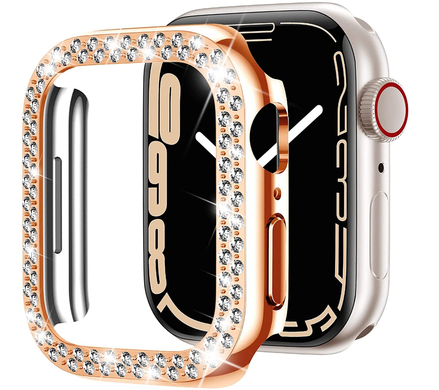 Miimall for Apple Watch Series 8/Series 7 41mm Case with Bling Crystal Rhinestone, Hard PC Bumper Anti-scratch Anti-drop Full Coverage Protective Cover for Apple Watch Series 8/Series 7-Rose Gold