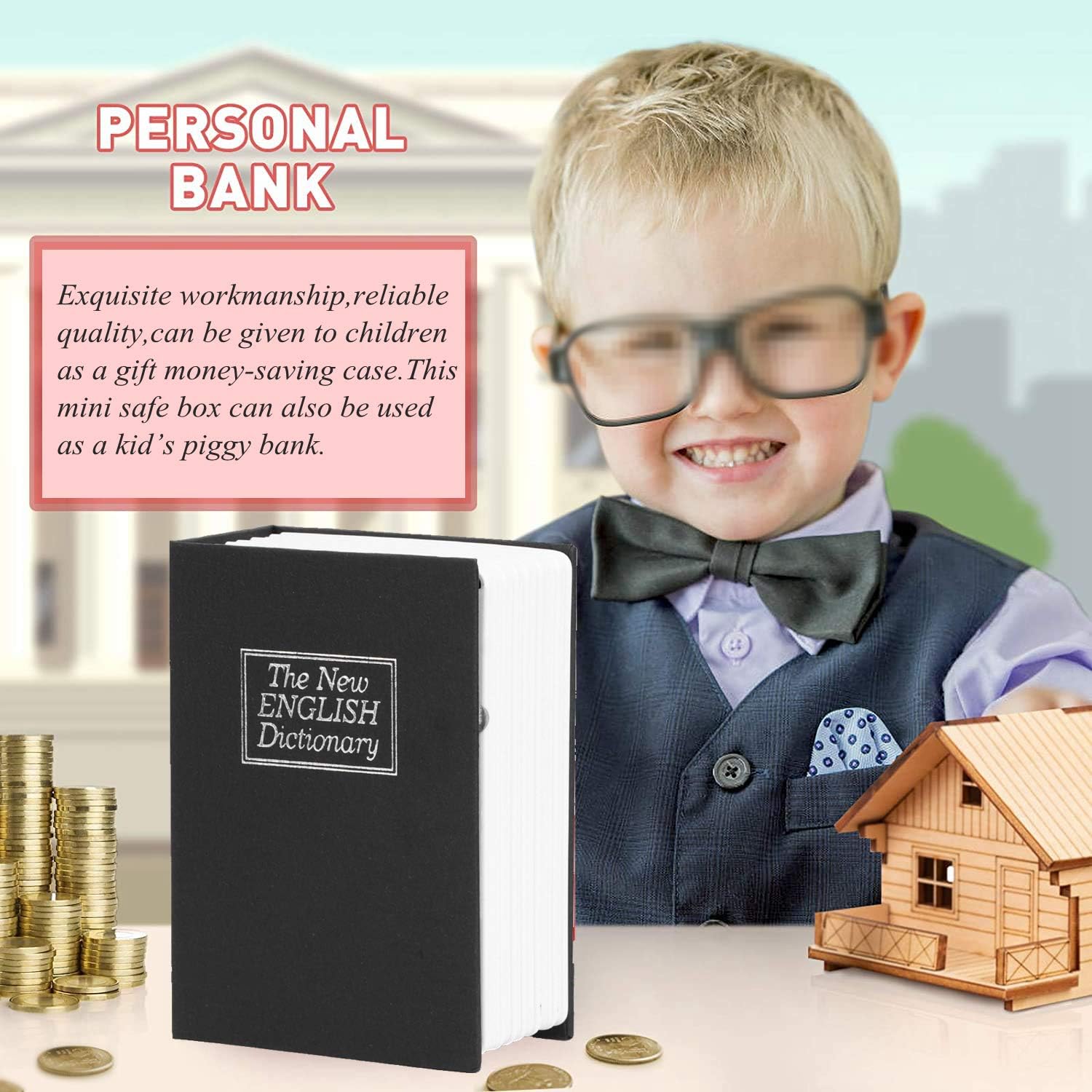 Book Safe Storage Box, Stainless Steel Liner Mini Simulation Book Safe with Key Lock, Dictionary Secret Safe Can - Image 4