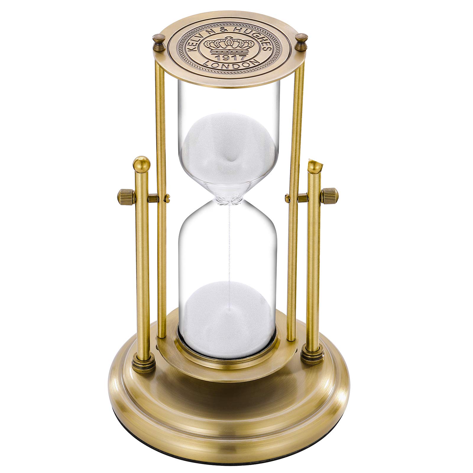 SuLiao Antique 60 Minute Hourglass, 360° Revolving Sand Timer, Large Brass, White Sand Watch, Vintage Reloj De Arena, Unique Metal One Hour Glass for Home, Desk, Office Decor