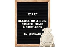 WINSHARP Large Changeable Felt Letter Board For Classroom With 510 Letters, Numbers, Symbols, Emojis, Punctuation 12" x 16" Large Black Letter Word Board Sign New Baby Announcement Felt Board