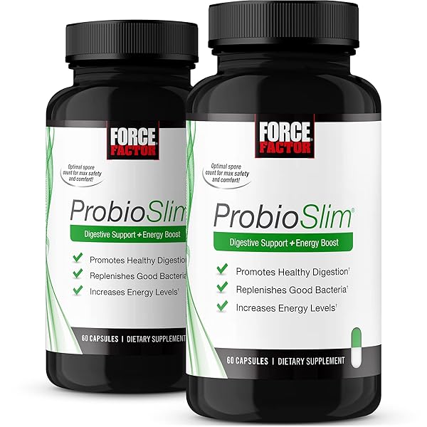 FORCE FACTOR PROBIOSLIM PROBIOTIC SUPPLEMENT FOR WOMEN AND MEN WITH PROBIOTICS AND GREEN TEA EXTRACT, REDUCE GAS, BLOATING, CONSTIPATION, SUPPORT DIGESTIVE AND GUT HEALTH, 120 CAPSULES (2-PACK)