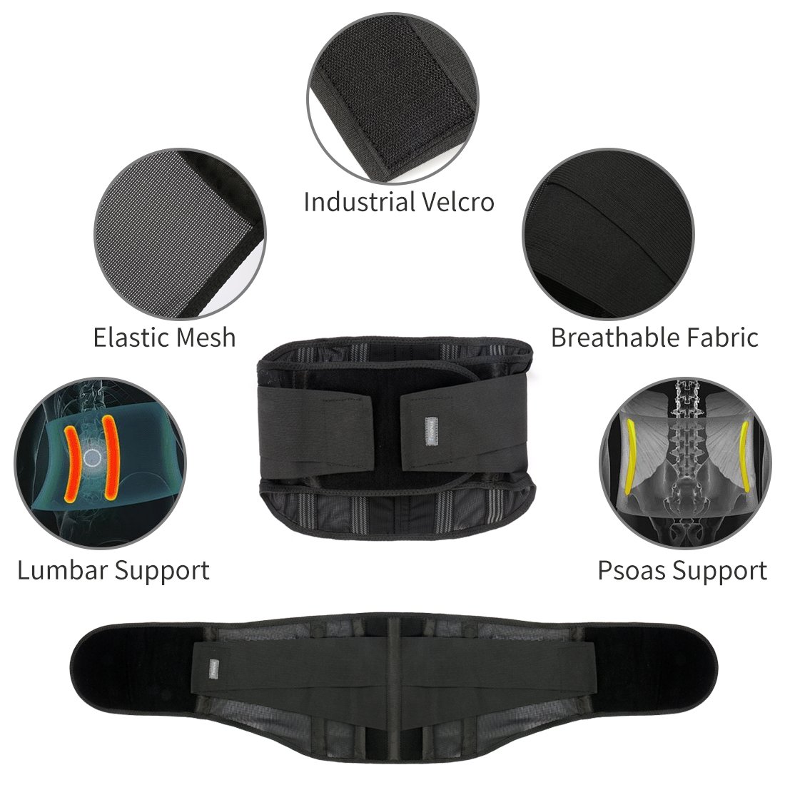 Fivanus Stabilizing Lumbar Lower Back Brace Support Belt with Dual Adjustable Straps for Men and Women, Black, Regular(31\