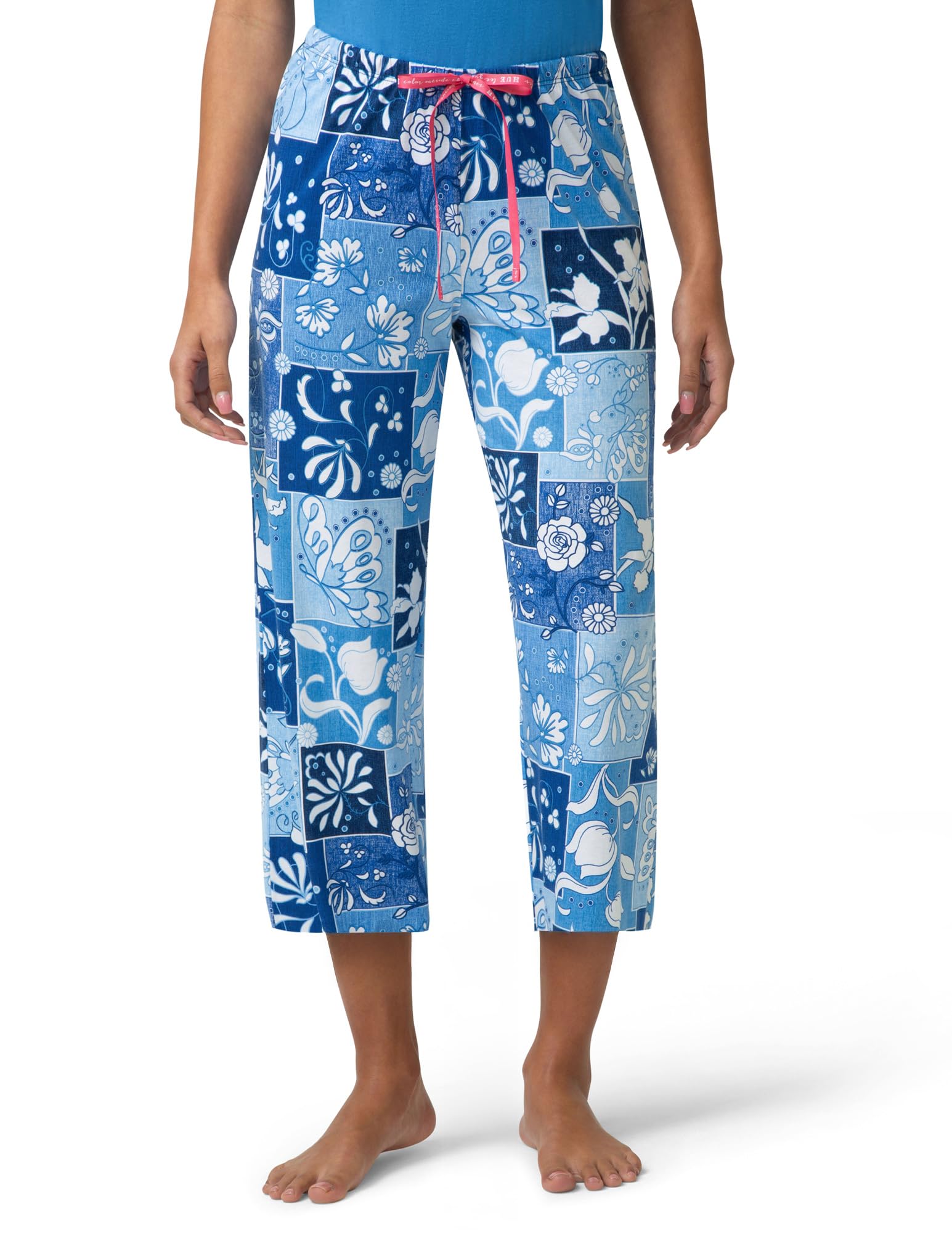 HUE Women’s Spring Pajama Separates Soft Whimsical Print Flowers, Animals, Garden Themed Pjs, Cocktails, Medieval Butterfly Patchwork – Sleep Capri Pants, Small