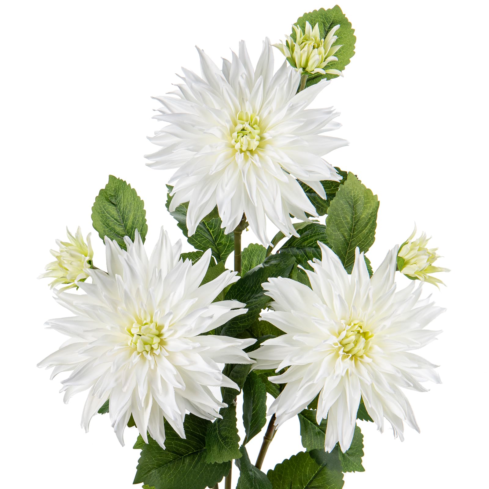 7.5'' Large Artificial Dahlia Flowers with Long Stems, 3pcs White Fake Flowers and 3pcs Decorative Faux Buds, Floral Arrangements for Home Decor, Living Room, Kitchen, Wedding, Party Decorations — image 1