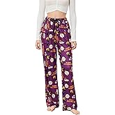 iTranyee Women Halloween Lounge Pants Soft Ghost Print Loose Elastic Waist Drawstring Pajama Bottoms Cute Sleepwear