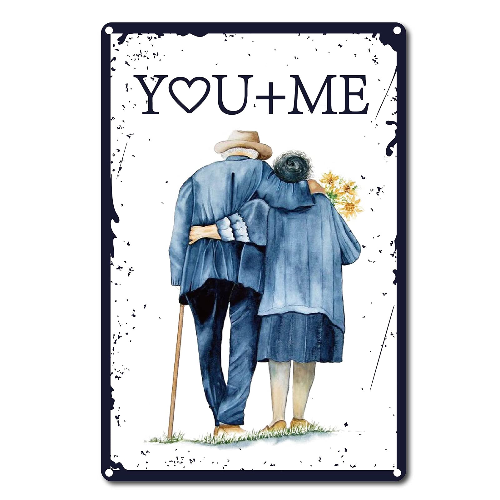 CREATCABIN Retro You and Me Vintage Tin Sign Love Flowers Metal Wall Decor Decoration Art Mural for Home Bedroom Florist Best Wishes to Friends and Partners Poster Plaque 12 x 8inch