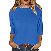 JomeDesign Womens Tops 3/4 Sleeve Shirts Round Neck Loose Casual Blouses Floral Print Tshirts