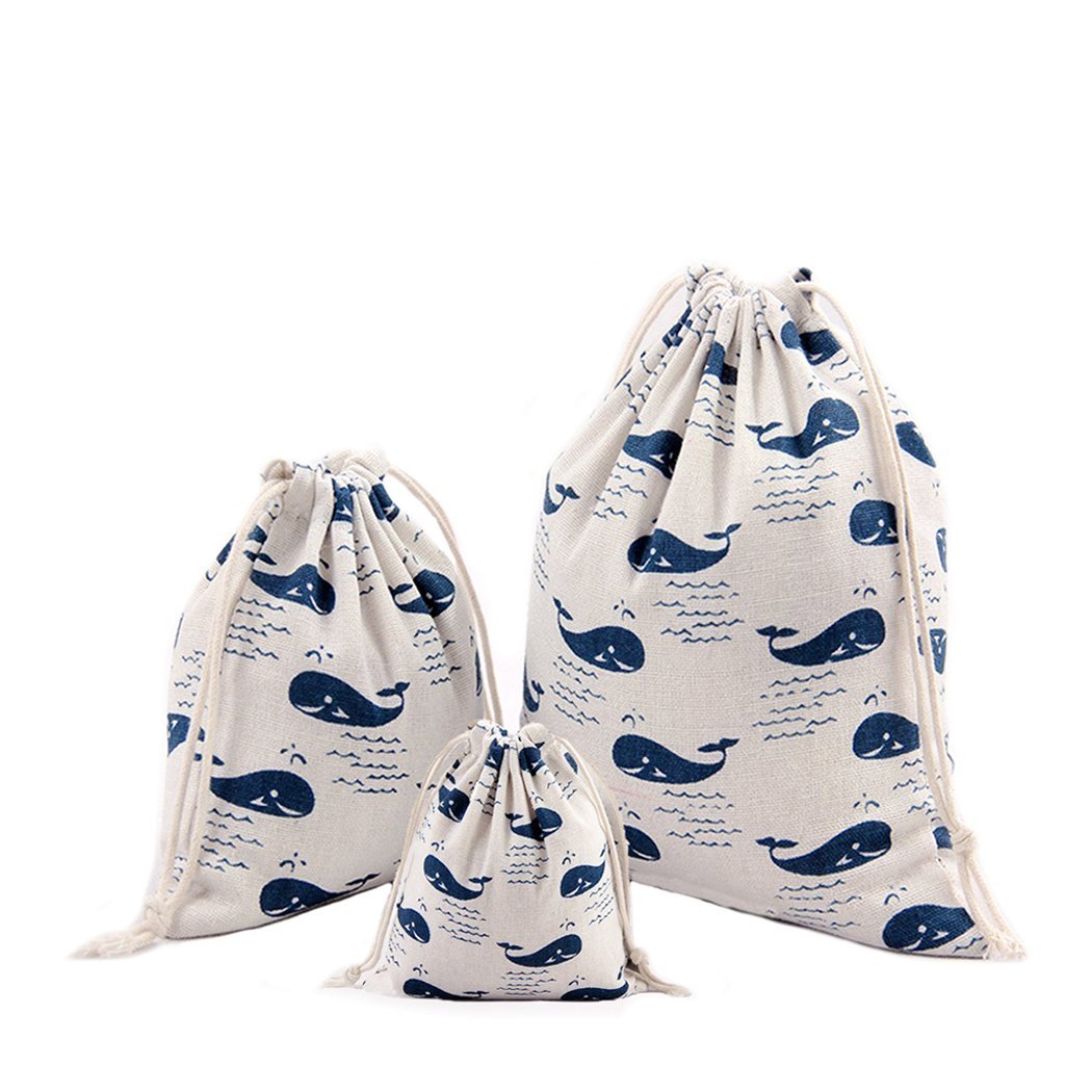 Amoyie 3 pcs Drawstring Storage Bags Set for Kid Stuff Travel Home Accessories Whale โ image 1