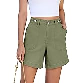 luvamia Jean Shorts for Women High Waisted Wide Leg Cinch Waist Stretchy Denim Mid Thigh Shorts Casual Summer Jorts