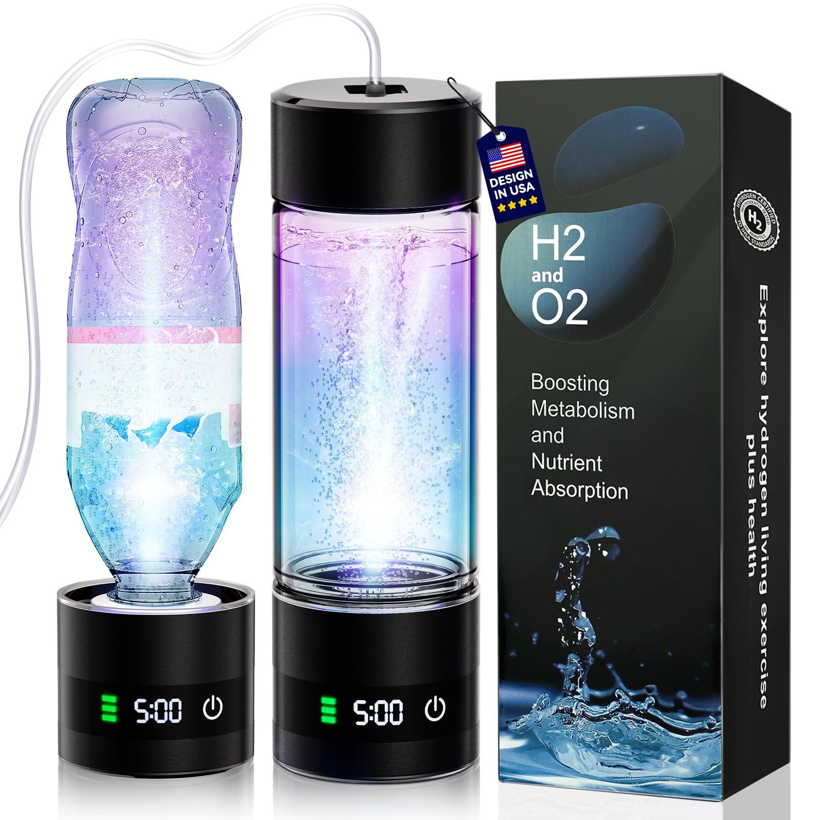 Photo 1 of 2026 Upgrade Hydrogen Water Bottle | Up to 6000PPB |with Display Hydroh Hydro Water Bottle|Food Grade No Odor| Military Grade Leakproof Seal,with Hydrogen Straw, Health Care Gifts?Sports and Travel