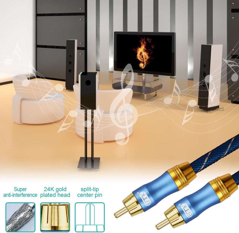 EMK Subwoofer Cable (9.8ft/3m) -Digtal Coaxial/Subwoofer Cable Dual Shielded with Gold Plated RCA to RCA Connectors -Top Blue Series: Industrial & Scientific