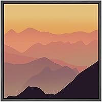 SIGNWIN Framed Canvas Wall Art Orange, Coral and Brown Sky Over Gray Mountains Landscape Wilderness Illustrations Abstract Modern Scenic Colorful for Living Room, Bedroom, Office - 16